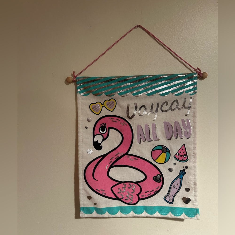 AT HOME | ‘Vacay All Day’ Pink Flamingo Wall or Door Hanging Decor